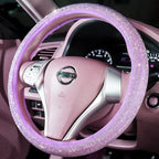 Car Fuzzy Bling Steering Wheel Cover for Women Purple, 15 Inch Universal with Colorful Diamonds Rhinestone Cute Accessories Crystal Anti-Slip Wheel Protectorer