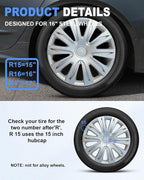 Hubcaps,15 inch hubcaps Set of 4, Wheel Rim Cover ABS Material, Snap On Car Truck SUV Replacement, for Toyota Camry Nissan Mazda etc, Silver