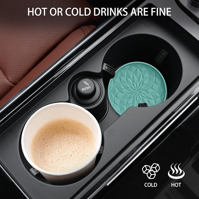 ME.FAN Car Coasters for Cup Holders [4 Pack] - 2.75in Silicone Auto Mug Mats - Universal Non-Slip Recessed Car Interior Accessories Teal Blue