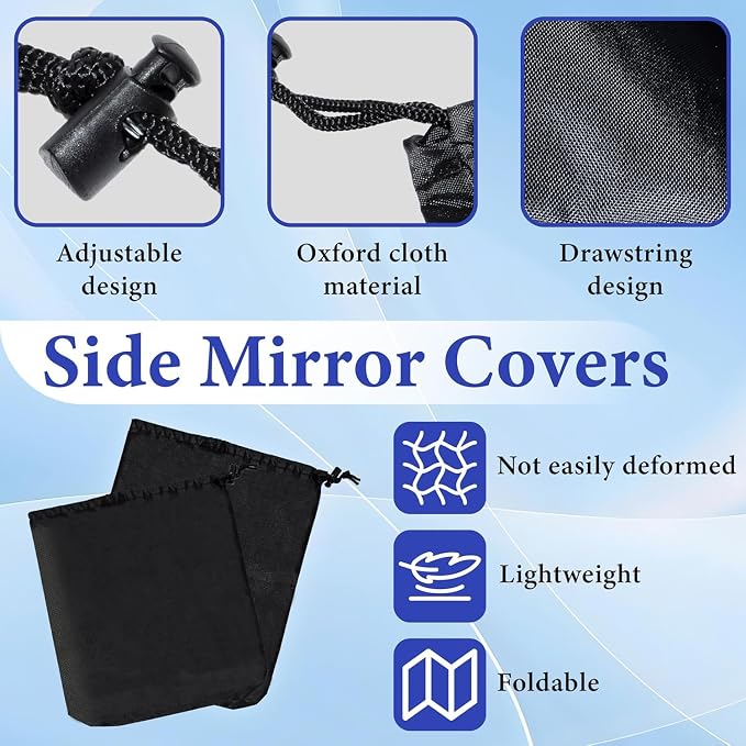 2Pcs Side Mirror Covers, Waterproof Car Side Mirror Protection for Snow, Ice, Bird Droppings - Universal Fit for Cars, SUVs, Winter Rearview Guard, Auto Exterior Accessories with Drawstrings