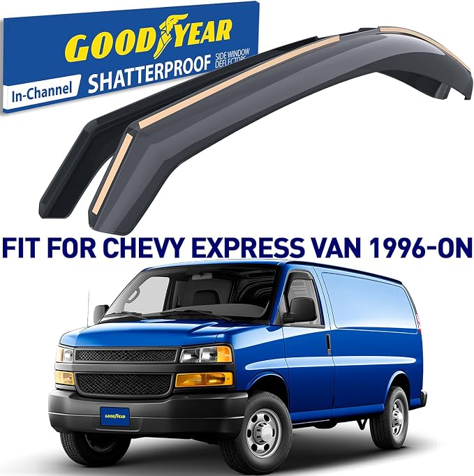 Goodyear Shatterproof in-Channel Window Deflectors for Chevrolet (Chevy) Express Van/GMC Savana 1996-2026, Rain Guards, Window Visors for Cars, Vent Deflector, Car Accessories, 2 pcs- GY003436LP