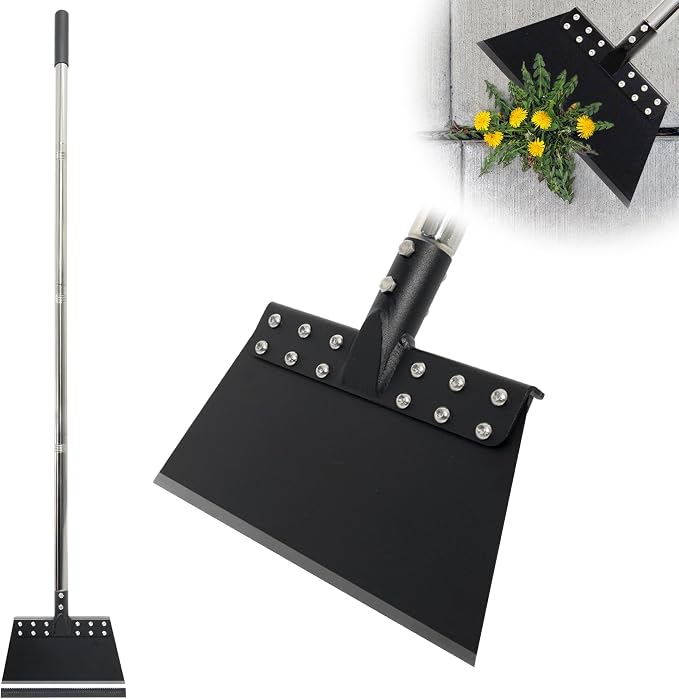 Weed Scraper 65in Garden Flat Shovel Floor Scraper Long Handle Heavy Duty Multi Weeding Shovel with 11in Spring Steel Blade Floor Scraper for Ice, Snow, Weed, Dirty, Moss, Driveway, Lawn Edging