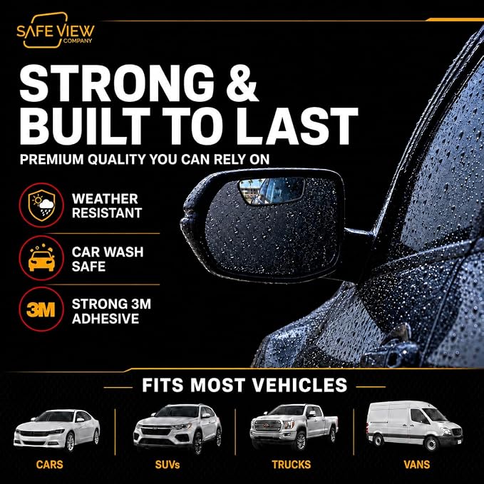 Safe View Wingman Blind Spot Mirrors – See More, Drive Safer – Real Convex Glass, Wide Angle Vision, Easy Peel & Stick, Durable Weatherproof Design