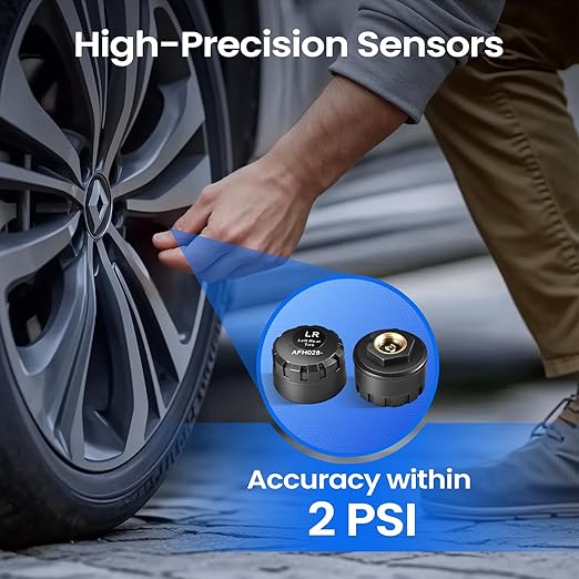 TM8 Tire Pressure Monitoring System, Wireless Solar TPMS with 4 External Sensors & 6 Alarm Modes, Colorful Display, Easy to Intall on Windshield, Ideal for RV Sedan SUV MPV Truck (0-87 PSI)