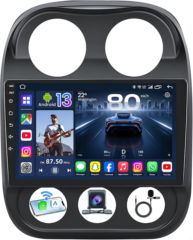 8Core Car Radio Stereo for Jeep Compass Patriot 2010-2016:10" Upgrade 5G WiFi 1280 * 800 Touchscreen Head Unit Wireless Carplay/Android Auto/1080P Backup Camera/GPS/FM/SWC/Mirror Link