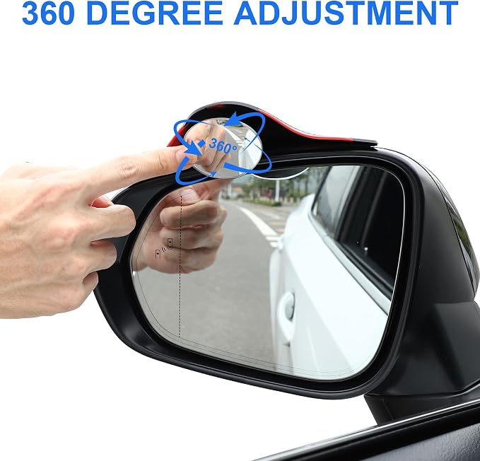 Blind Spot Mirror with Side Mirror Rain Guard, HD Glass Frameless Convex, Carbon Fiber 2-in-1 Side Mirror Covers Kit with Wide Angle Adjustable Stick for Cars SUV and Trucks, Pack of 2