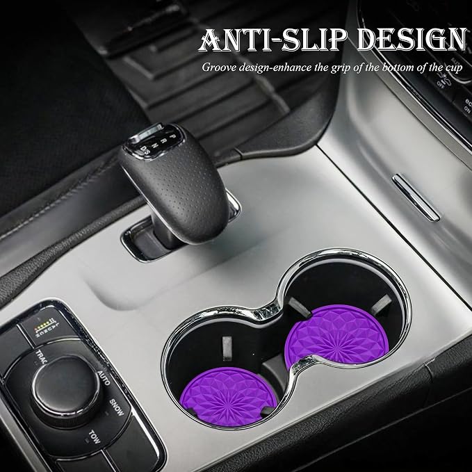 2 Pack Silicone Car Cup Holder Coaster – 2.75 Inch Non-Slip Drink Mat, Universal Fit for Most Vehicles – Cute & Functional Auto Accessories (Purple)