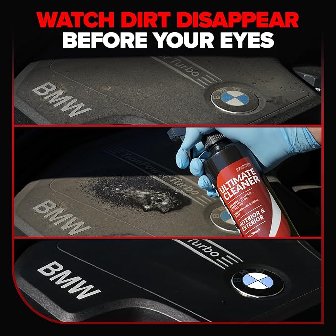 Car Interior Cleaner – Stain Remover & Odor Eliminator – No Residue Finish – Safe on Leather, Fabric, Carpet & Plastic – Detailing Spray with Microfiber Towel – 18oz