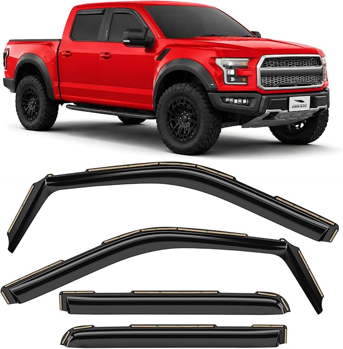 Voron Glass in-Channel Extra Durable Rain Guards for Ford F150 Raptor 2017-2020 SuperCrew, Window Deflectors, Vent Window Visors, 4 Pieces - 200288