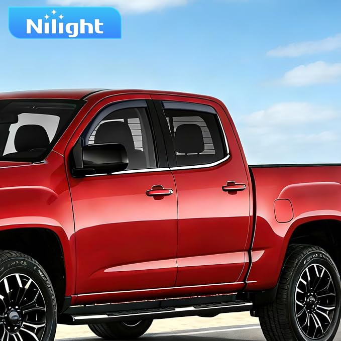 in Channel Window Visors for Chevy Colorado GMC Canyon 2015–2022 Crew Cab, Smoke Rain Guards, Clip-On Installation, Wind Deflectors for Sun Rain Ventilation-4PCS