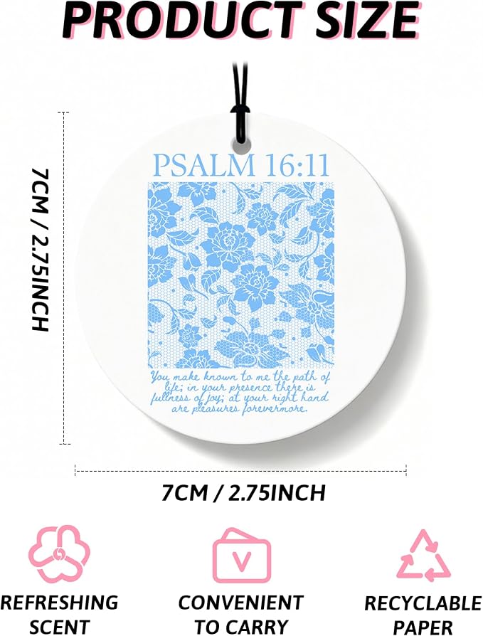 Blue Christian Round Car Air Freshener 4 Pcs, Girly Blue Bow Floral Religious Hanging Air Freshener for Cars Closet Drawer Books, Cute Preppy Christian Car Accessories Mirror Decor for Women
