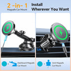for MagSafe Car Mount Charger【Ultra Magnet】 Magnetic Phone Holders for Your Car Charger【Windshield+Vent+Dash】 Magnetic Wireless Car Phone Holder Charger Car Mount for iPhone 17 (Carbon Fiber)
