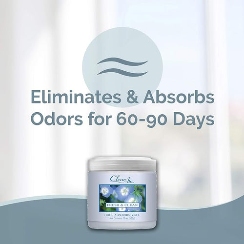15oz Gel Odor Eliminator - Absorb & Remove Strong Odors from Pets, in Bathrooms, Basements, Garage, Cars, RVs & Boats - Eliminate Tough Odors with Essential Oils (Fresh & Clean, 2-Pack)