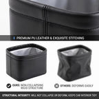 Leather Car Trash Can, Waterproof Leakproof Car Garbage Bin with Structured Base, Collapsible PU Auto Organizer for Front/Back Seat, Auto Accessories for SUV Truck Travel