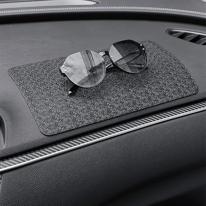 Car Dashboard Anti-Slip Rubber Pad, 10.6 x 5.9 Universal Non-Slip Car Magic Dashboard Sticky Adhesive Mat for Phones Sunglasses Keys Electronic Devices and More Use (Black/Car Texture)