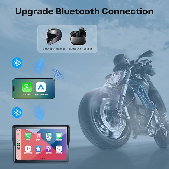 Motorcycle CarPlay Screen with Android Auto – 5” Waterproof GPS, Pantalla para Moto, Apple CarPlay, Navigation System for Motorcycle, Dual 2K Dash Cam Bluetooth Audio & TPMS (No SD Card)