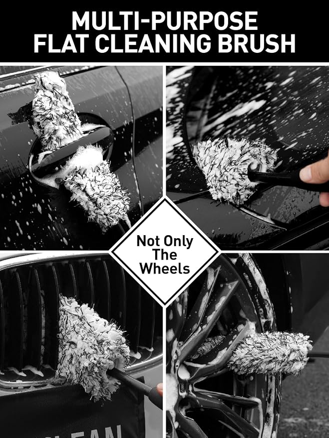 7PCS Car Wheel Brush Kit, Tire Brush for Car Owners & Auto Detailers, Soft-bristled Rim Brush, Flat Wheel Brush, Double-Ended Detailing Brush and Pads for Home Shop, Cars Trucks RVs
