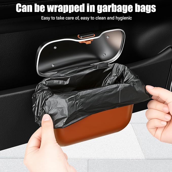 Car Trash Can, Car Garbage Bin with Lid & Handle - Leak-Proof Mini Trash Can for Car, Truck, SUV - Essential Car Accessories for Organization (Orange)