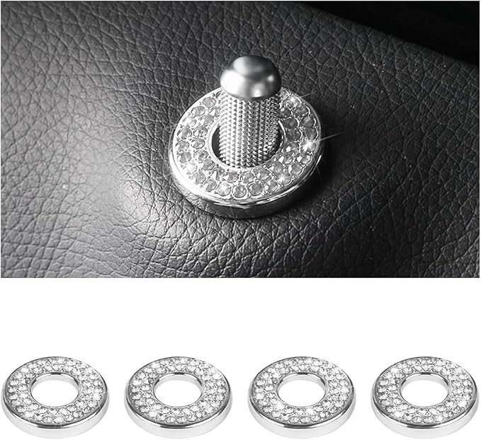 4 Pcs Bling Car Inner Door Lock Covers, Crystal Pull Rod Bolt Stickers, Sparkly Rhinestones Auto Door Bolt Decorations, Vehicle Lock Pin Cap Decors for C Class C200L GLC260 C260L (White)