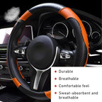 Car Steering Wheel Cover, 15 Inch Leather Breathable Auto Steering Wheel Protector, Comfortable Non-Slip Vehicle Steering Wheel Covers, Universal Car Accessories (Orange, with Lining)