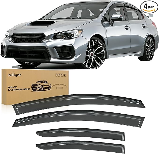 Rain Guards for Subaru WRX/WRX STI Sedan 2015 2016 2017 2018 2019 2020 2021, Tape-On Window Visors Outside Mount Vent Visors Window Deflectors Smoke Tint, 4PCS