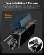 i07 3 Channel Dash Cam Built-in WiFi GPS, 4K Dash Camera Front and Inside, 1440P+1080P+1080P Triple Car Camera with 3" LCD Screen,IR Night Vision, 24H Parking Mode(Card Not Included)