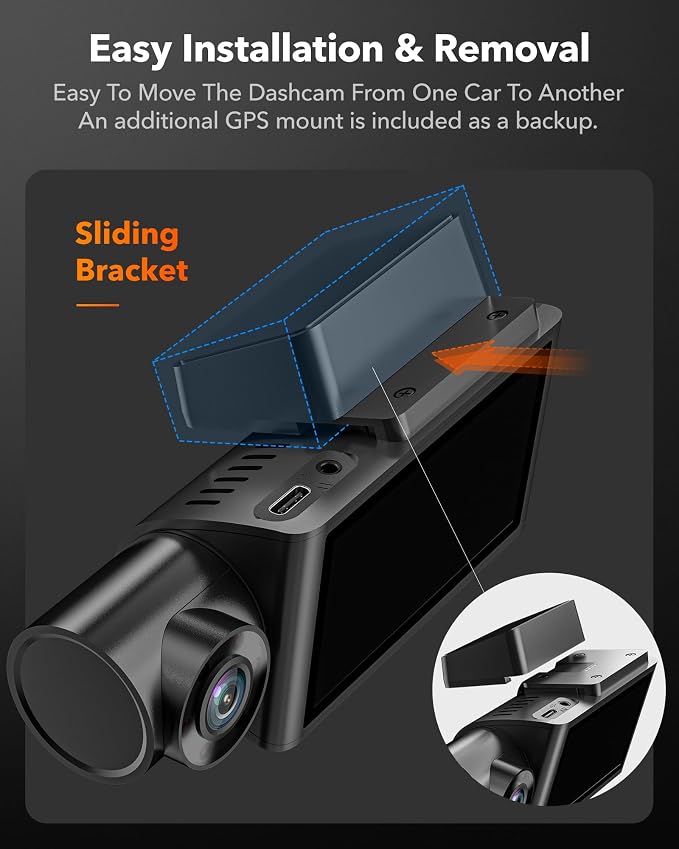 i07 3 Channel Dash Cam Built-in WiFi GPS, 4K Dash Camera Front and Inside, 1440P+1080P+1080P Triple Car Camera with 3" LCD Screen,IR Night Vision, 24H Parking Mode(Card Not Included)
