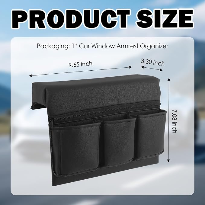 Leather Car Window Armrest,2026 Upgraded Car Armrest Storage Box for Window with Multiple Pockets to Relieve Arm Fatigue,Universal Cars Door Armrests Pad for Long Drives