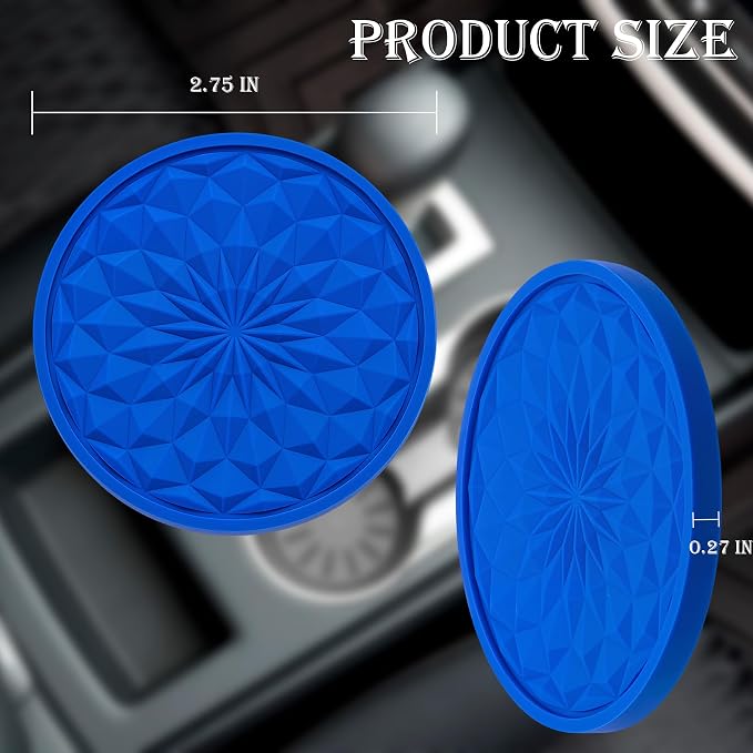 2 Pack Silicone Car Cup Holder Coaster – 2.75 Inch Non-Slip Drink Mat, Universal Fit for Most Vehicles – Cute & Functional Auto Accessories (Deep Blue)