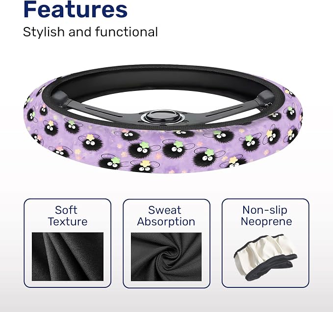 Purple Star Sprite Steering Wheel Cover, Polyester Non-Slip Car Wheel Grip, Universal 15 Inch Auto Accessory