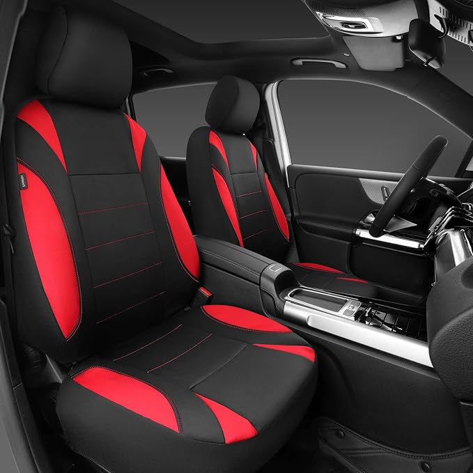 Neoprene Wetsuit Seat Covers, Waterproof Car Seat Covers Front with 5mm Composite EVA, Universal Fit for Car,Sedan, SUV TrucksAnti Slip, Airbag Compatible(Black and Red