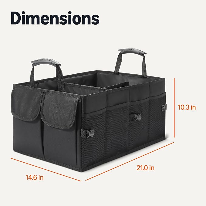 Trunk Organizer for Car, Multi-Compartment Car Storage, Foldable, 13.5 Gallon, Black