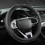 Microfiber Leather Car Steering Wheel Cover for Honda Civic, CR-Z, Insight, S2000,14-14.25 inch (Black+Gray Line-Small Size)