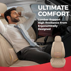 Beige Car Seat Cover Full Set - Faux Nappa Leather Seat Covers for Cars, Ultra Breathable Waterproof Front Seats Cushion Protectors with Lumbar Support, Universal Fit for Sedans SUVs Pickups