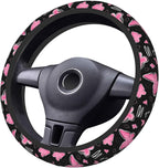 Pink Butterfly Steering Wheel Cover for Women, Universal Auto Steering Wheel 14-15 Inch Car Interior Accessories with 2PCS Car Coasters, Suitable for Men and Women