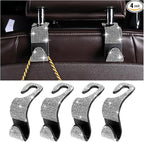 Zpana 4PCS Bling Car Seat Headrest Hooks, Vehicle Back Seat Purse Handbag Hanging Holder with Crystal Rhinestone, Diamond Storage Organizer Hook, Universal Automotive Accessories (Black/White)