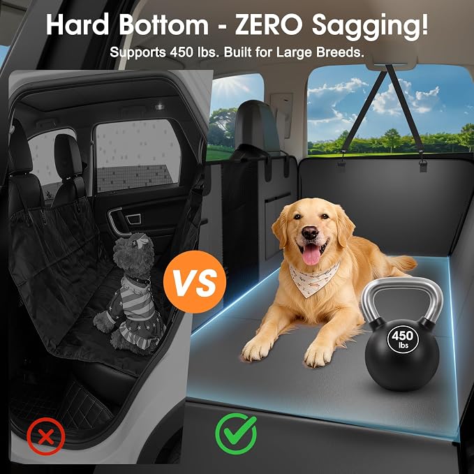 Hard Bottom Dog Car Seat Cover for Back Seat, 52"x65" Waterproof PU Leather Hammock with Side Flaps, Non-Slip Heavy Duty Protector for SUVs & Mid-Size Trucks, Supports Up to 450 lbs – Gray