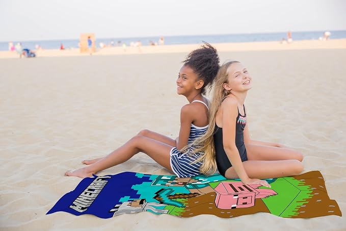 Minecraft Kids Bath Pool Beach Towel - Super Soft & Absorbent 100% Cotton Towel, Measures 28 x 58