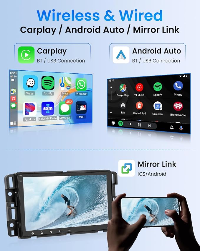 4Core 2G+64G Car Radio for Chevrolet Chevy Silverado GMC Sierra Yukon 2007-2013, Android Car Stereo Wireless CarPlay Android Auto, GPS WiFi, Touchscreen, Bluetooth, EQ, Backup Camera