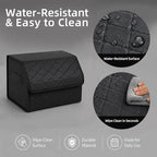 Leather Car Trunk Organizer with Lid,65L Foldable Storage Box for Universal Cars, SUVs, Sedans and MPVs, Removable Divider, Carry Handles, Black