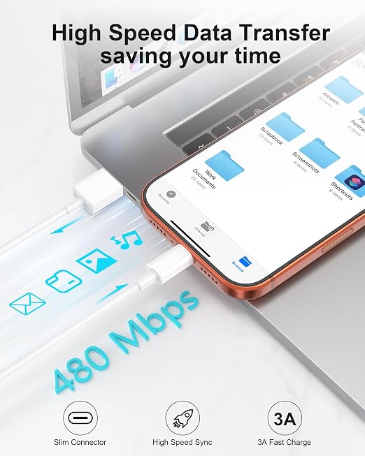 3FT iPhone 17 16 15 Fast Car Charger Cord, [MFi Certified] 30W USB to USB C Carplay Cable, 2 Pack 3 Foot USB Type C Charge Cord for iPhone 17 16 15 Pro Max Plus, iPad Pro, Galaxy S25, Moto G, LG,Pixel