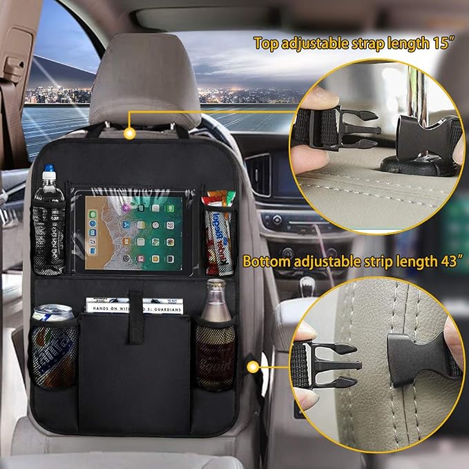 Backseat Car Organizer Kick Mats, KNGUVTH Car Seat Back Protectors with Clear 10" Tablet Holder + 5 Storage Pockets Back seat Organizer for Kids Toy Bottle Drink Vehicles Travel Accessories (2 Pack)