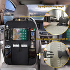 Backseat Car Organizer Kick Mats, KNGUVTH Car Seat Back Protectors with Clear 10" Tablet Holder + 5 Storage Pockets Back seat Organizer for Kids Toy Bottle Drink Vehicles Travel Accessories (2 Pack)