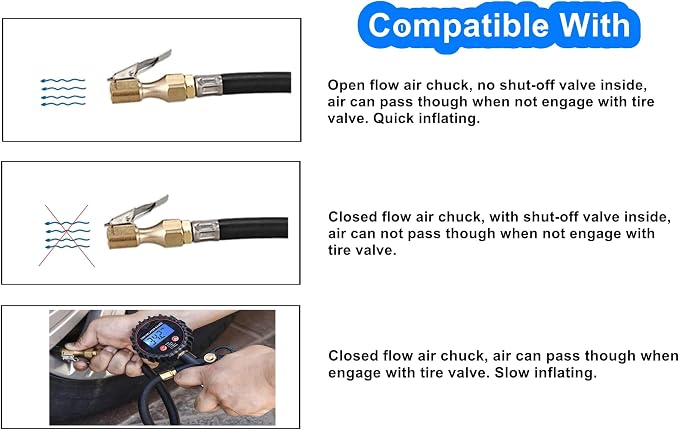 Heavy Duty Brass Air Chuck, Open Flow Straight Tire Chuck with Lock-on Clip, 1/4" FNPT Tyre Chuck for Tire Inflator Pressure Gauge Air Pump Compressor Accessories (Brass, 2 Pack)