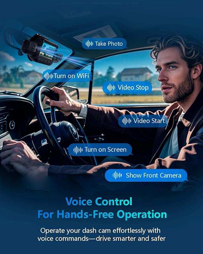 AI 4K Dash Cam Front and Rear Recording with Driver Monitoring System, 360° View 4 Channel Dashcam Car Camera, STARVIS 2 Night Vision, 5G Wi-Fi GPS, 3" Touch Screen, with 64GB Card, V8 MAX