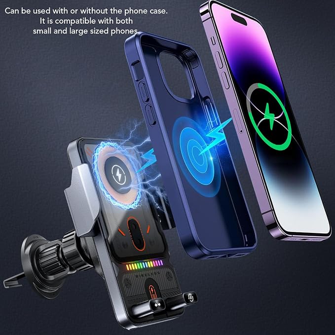 Wireless Car Charger,15W Fast Charging 90 Rotation Vent Clip Phone Mount