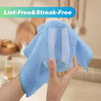 Blue Microfiber Cleaning Cloth, 24 Pack Absorbent Cleaning Rags, Lint-Free, Streak-Free Cleaning Towels for Car Kitchen House, 12"X11"