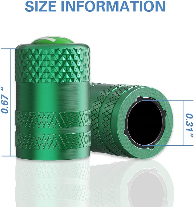 Tire Valve Stem Caps, Anodized Aluminum Tire Valve Cap Set | Corrosion Resistant, Universal Stem Covers for Cars Trucks Motorcycles SUVs and Bikes (Green-N2)