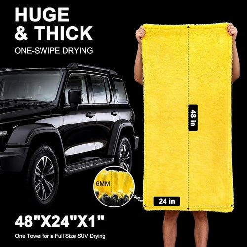 1400 GSM Car Drying Towels Car Detailing– XXL Microfiber Towels for Cars, Trucks (48" x 24"), Ultra-Absorbent, Streak-Free, Scratch-Free, No Water Spots, Double-Twist Pile & Edgeless Design