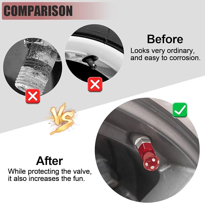 4 Pack Cute Mushrooms Tire Valve Caps, Glow in The Dark, Universal Fit for Cars, Motorcycles, Trucks, and Bicycles (Red)